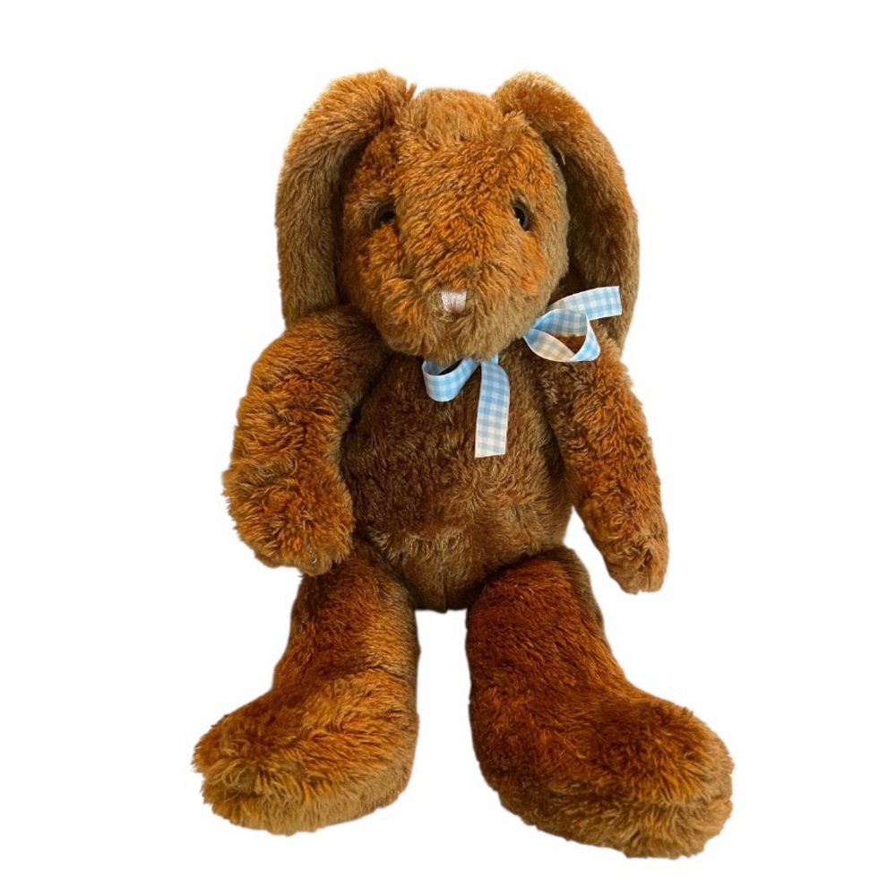 Chosun International Vintage Cuddly Brown Bunny with Blue Checkered Bow
